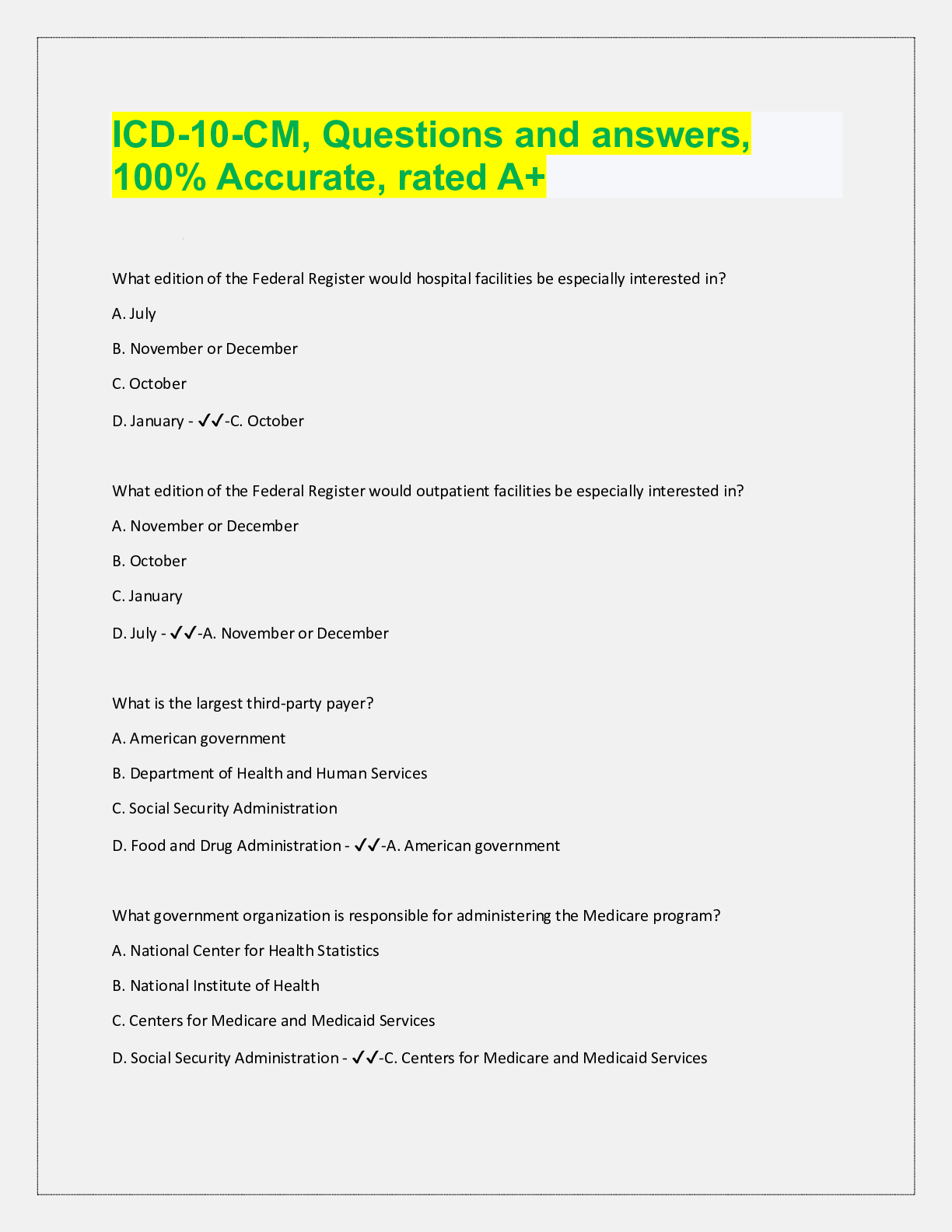 Preview image for ICD-10-CM, Questions and answers,  100% Accurate, rated A+