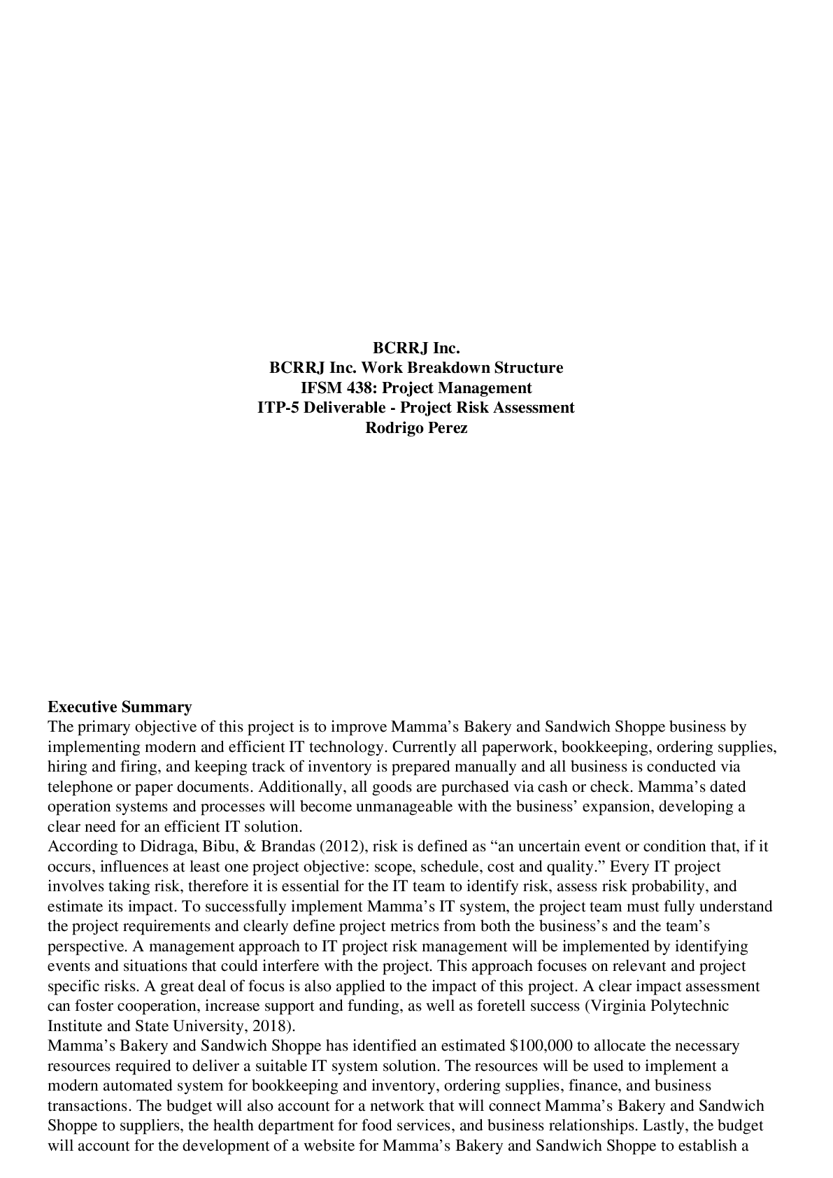 Preview image of IFSM 438 Rodrigo Perez ITP 5 document