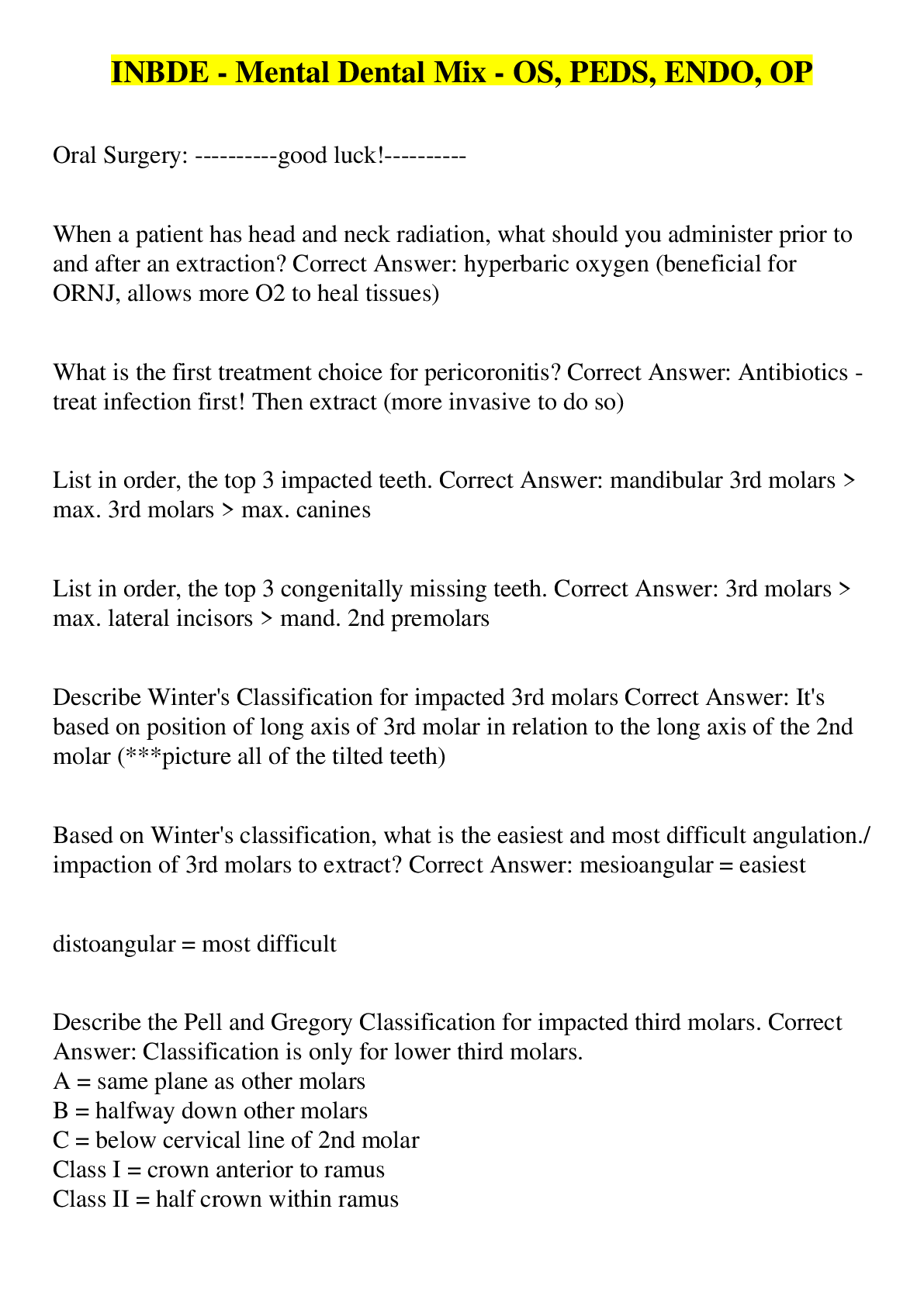 Preview image for INBDE - Mental Dental Mix - OS, PEDS, ENDO, OP| 370 QUESTIONS| QUIZBANK| VERIFIED