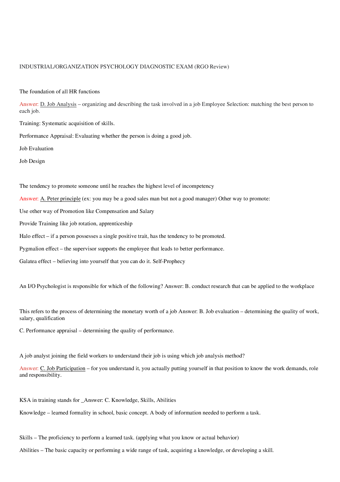 Preview image for PSYCHOLOGY 200A: INDUSTRIAL/ORGANIZATION PSYCHOLOGY DIAGNOSTIC EXAM (RGO Review)