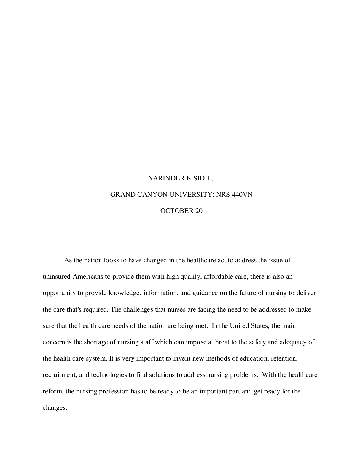 Preview image for NRS 440VN IOM Future of Nursing Report October 20