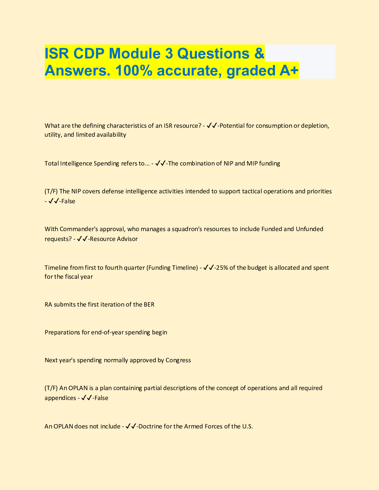 ISR CDP Module 3 Questions & Answers. 100% accurate, graded A+ What ...