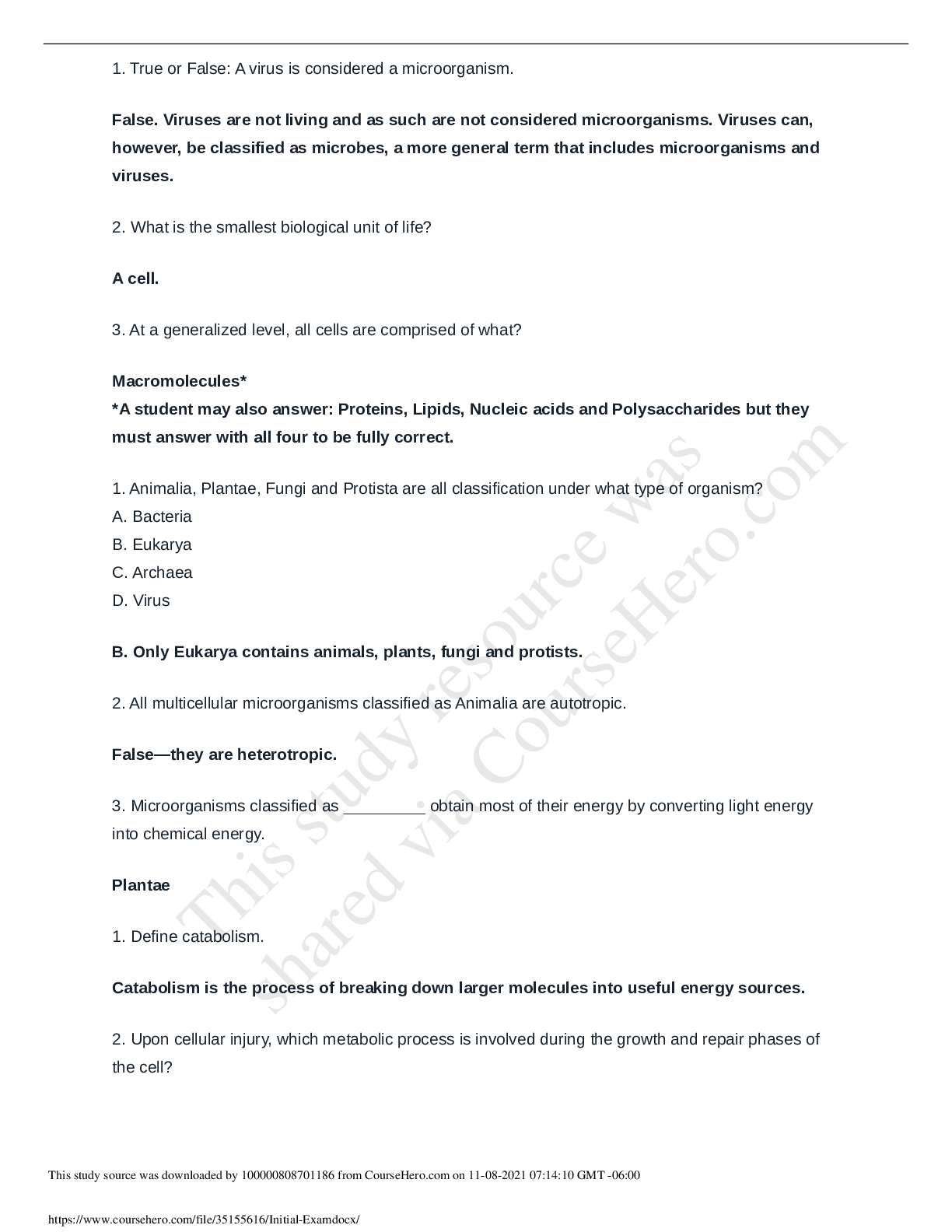 Preview image of BIOD 171 INITIAL FINAL EXAM document