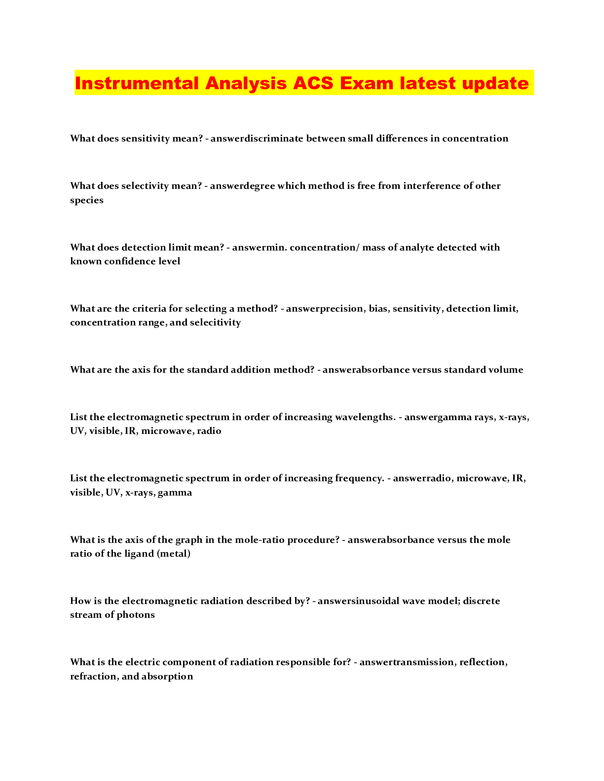 Instrument Analysis Course Instrumental Analysis ACS Exam latest update – Scholarfriends ...
