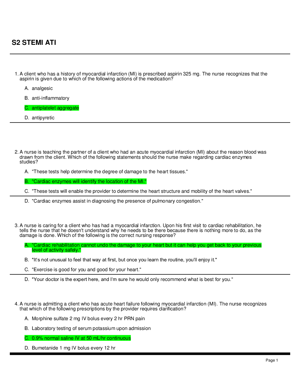 Preview image for S2 STEMI ATI (solved) Complete questions and answers 2021