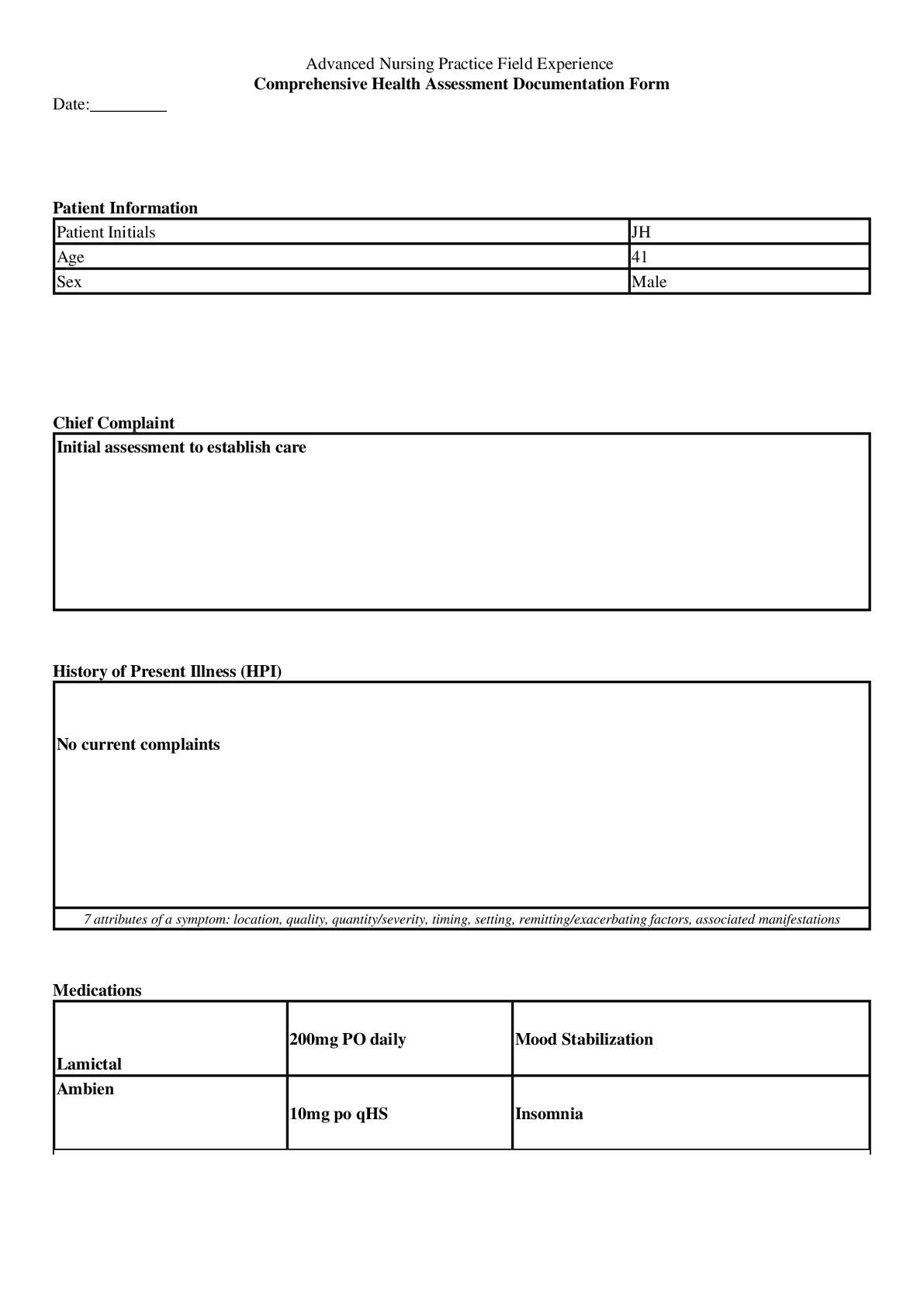 Preview image of NURSING C350  Comprehensive Health Assessment Documentation Form document