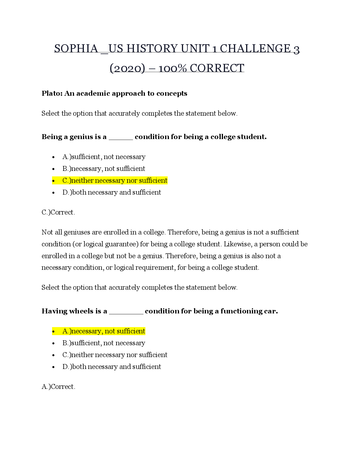 Preview of SOPHIA _US HISTORY UNIT 1 CHALLENGE 3 – 100% CORRECT