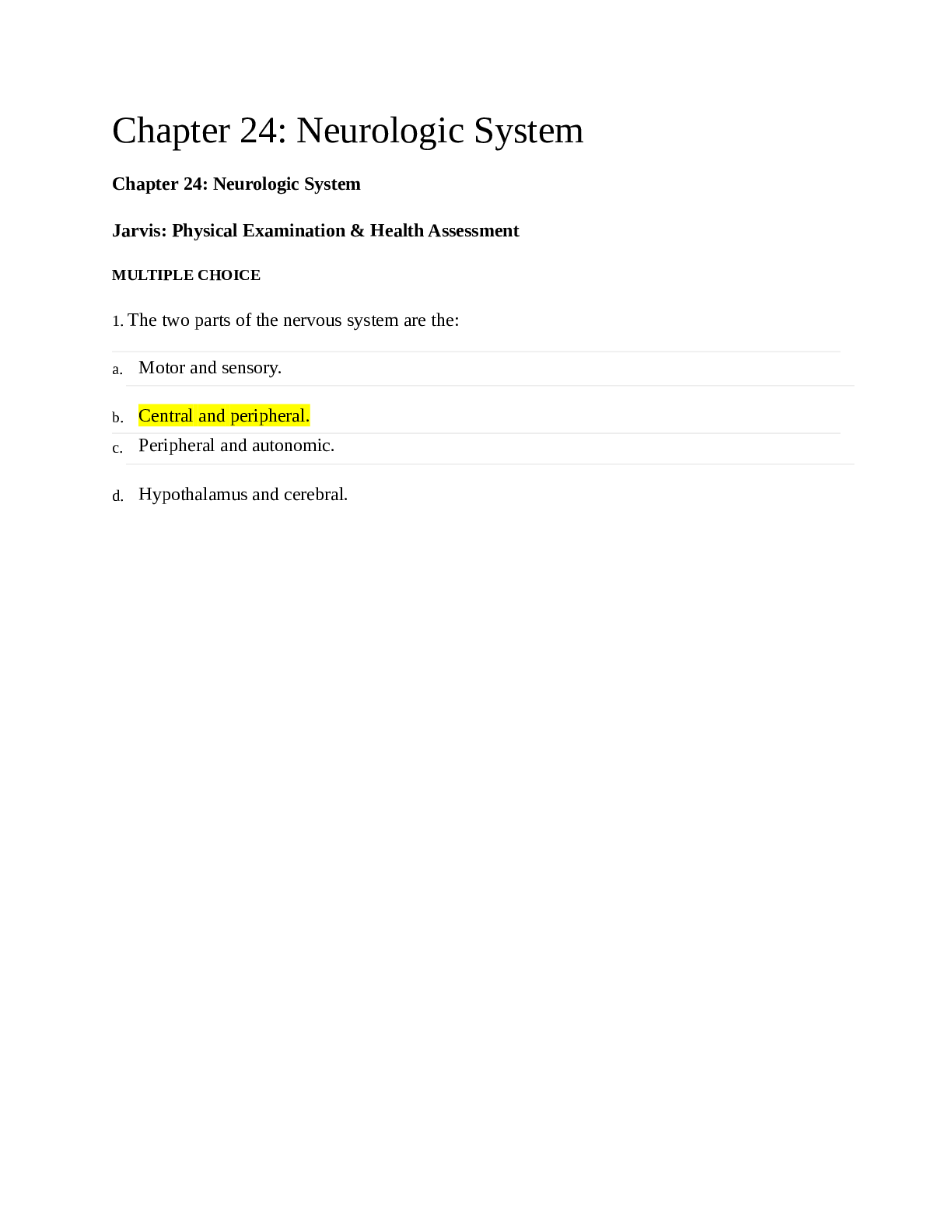 Preview of PHYSICAL EXAMINATION AND HEALTH ASSESSMENT TESTBANK BY JARVIS:CHAPTER 23