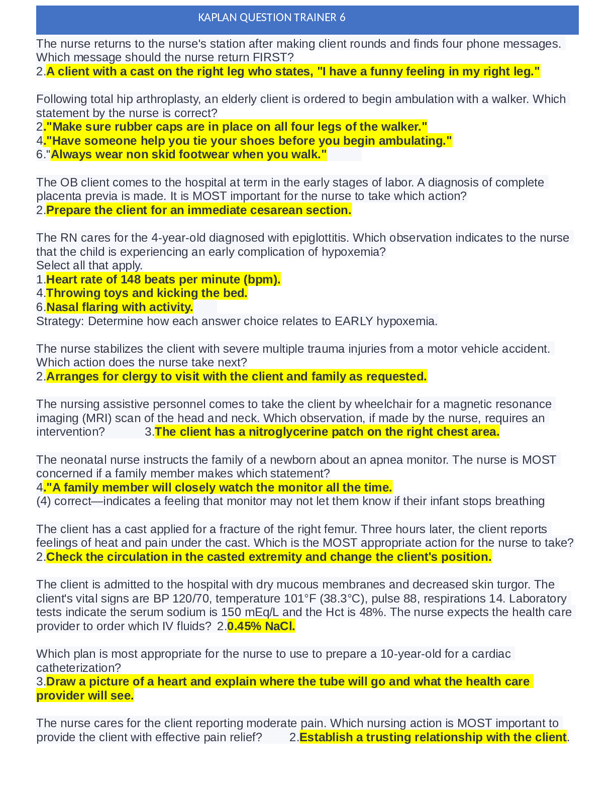 Preview image of NURSING 202 KAPLAN QUESTION TRAINER 6 document