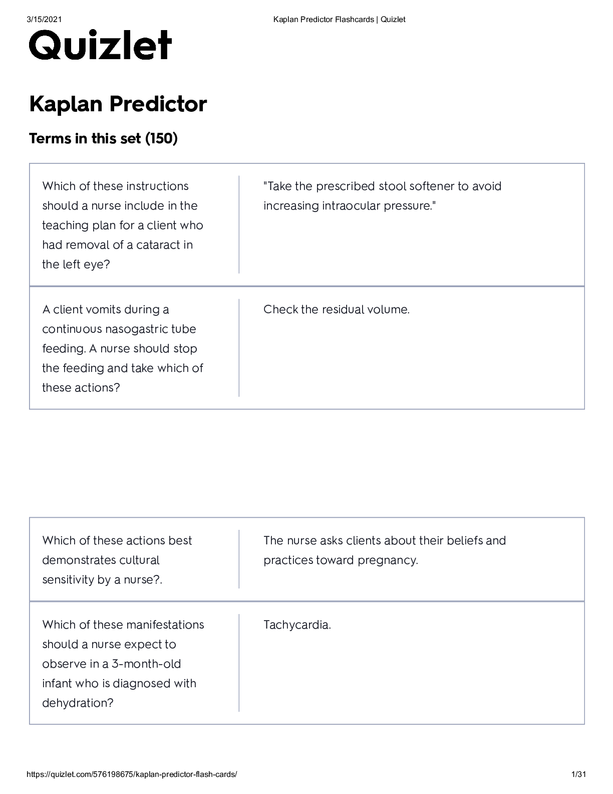 Preview image of Kaplan Predictor Flashcards | Quizlet document