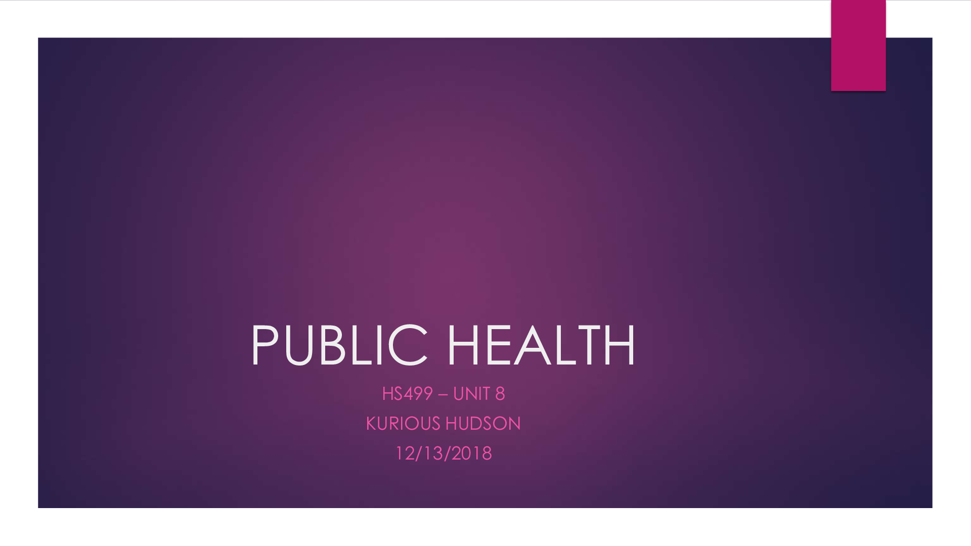 Preview image for HS 499 PUBLIC HEALTH Kurious Hudson HS 499 Unit 8 Assignment Part 1