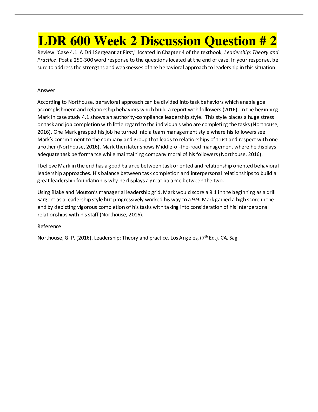 Preview image of LDR 600 Week 2 Discussion Question # 2/RATED A document