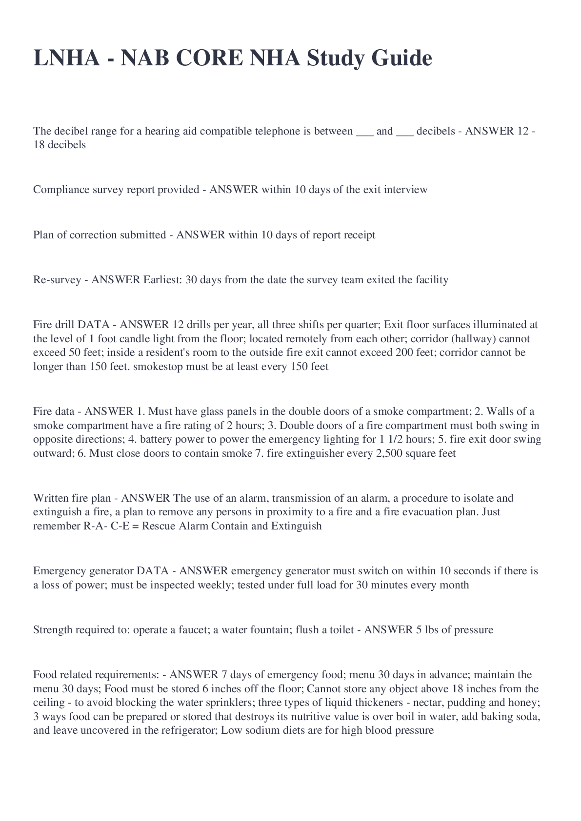 Preview image of LNHA - NAB CORE NHA Study Guide document