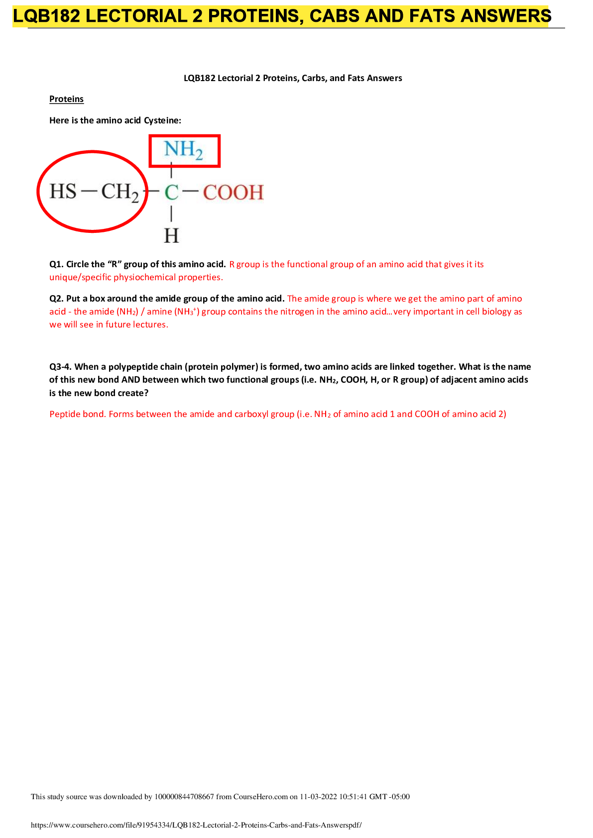 Preview image for LQB182 Lectorial 2 Proteins, Carbs, and Fats Answers