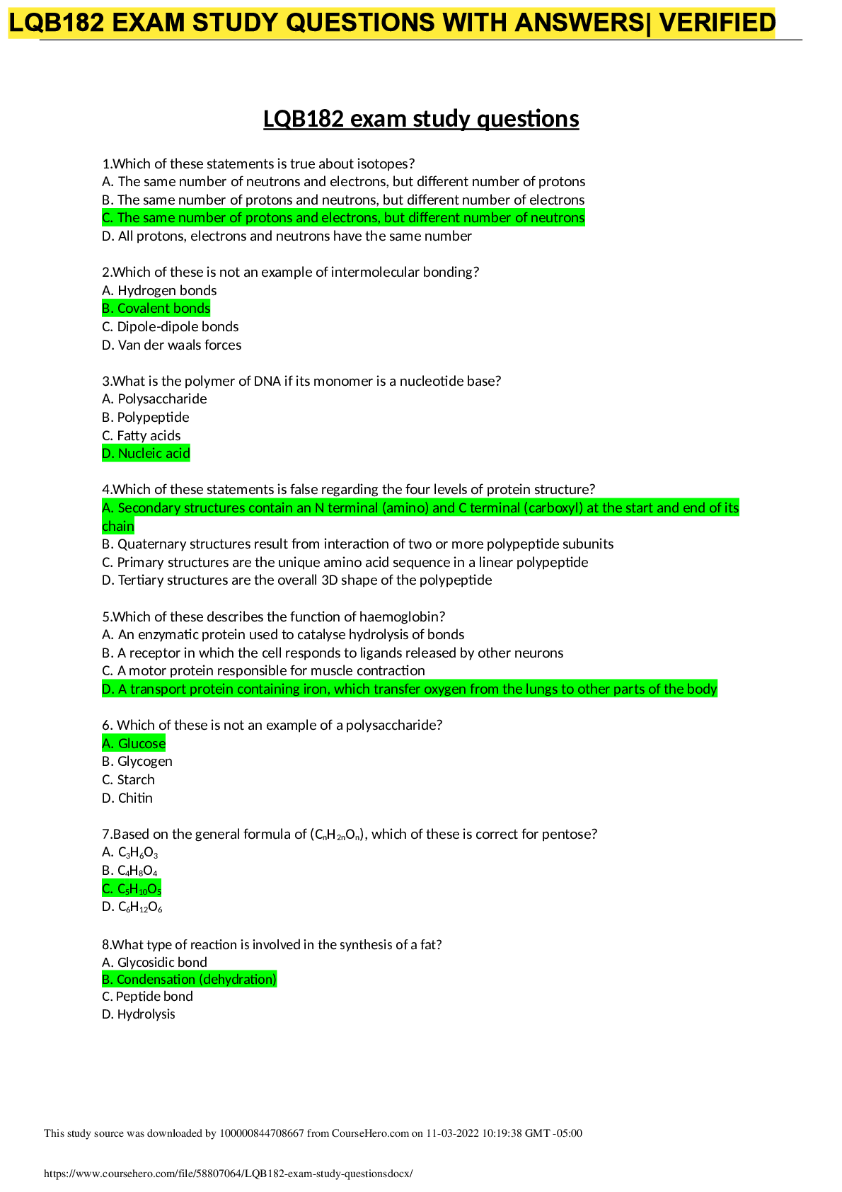 Preview image for LQB182 EXAM STUDY QUESTIONS WITH ANSWERS| VERIFIED