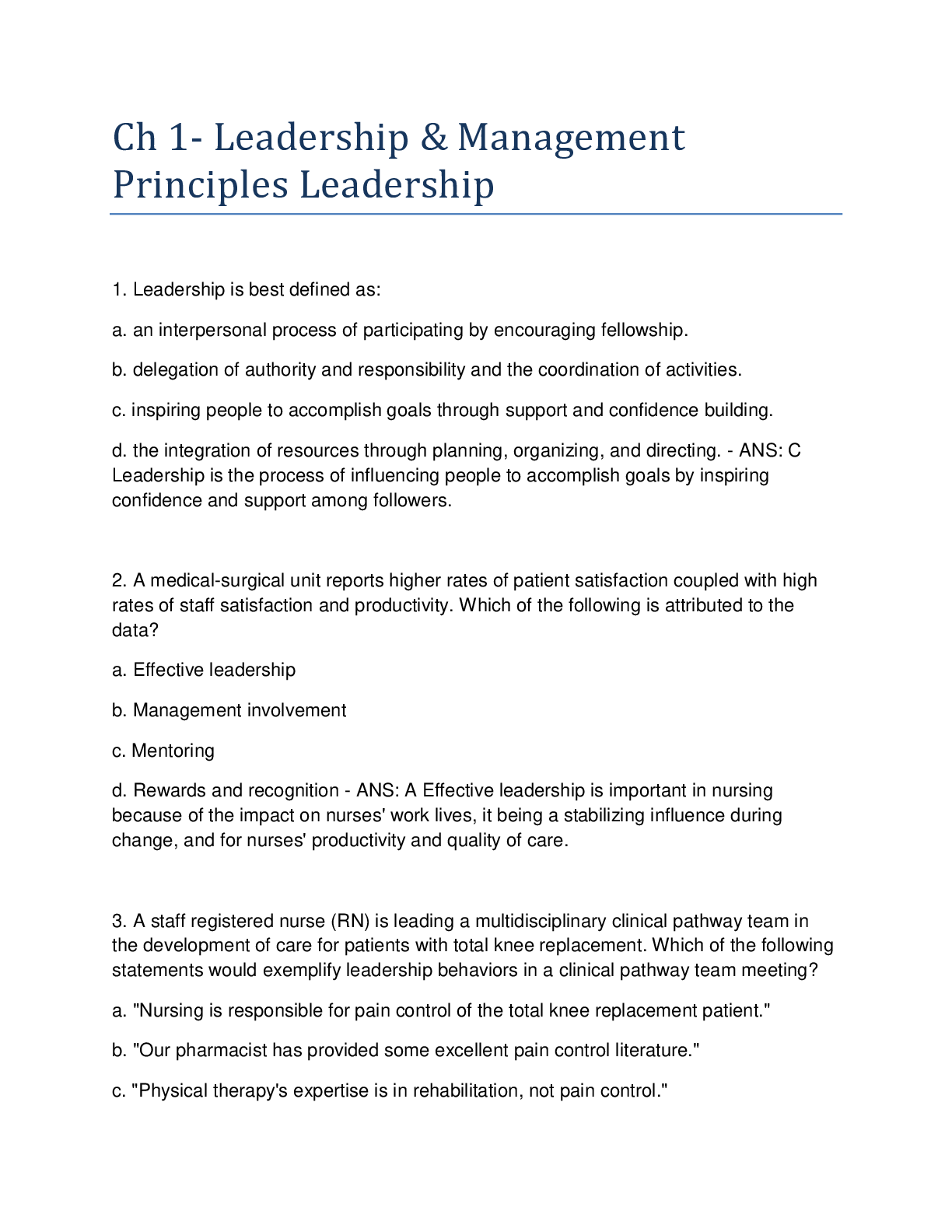 Ch 1- Leadership & Management Principles Leadership – Scholarfriends ...