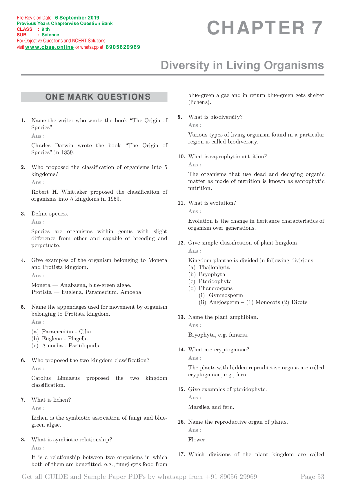 Preview image of Lesson 7 - Diversity In Living Organisms.pdf document