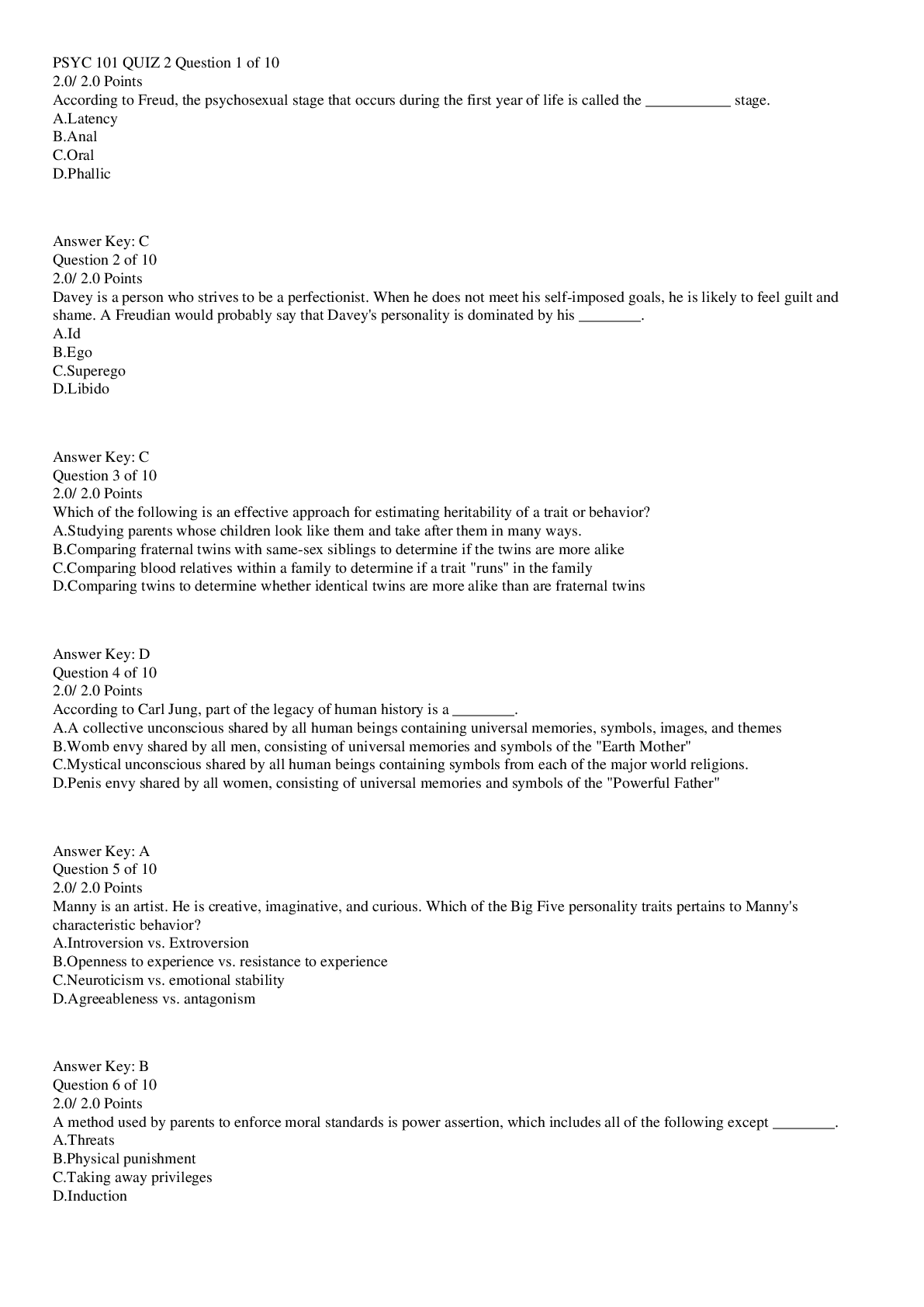 Preview image of Liberty University PSYC 101 Quiz 2 document