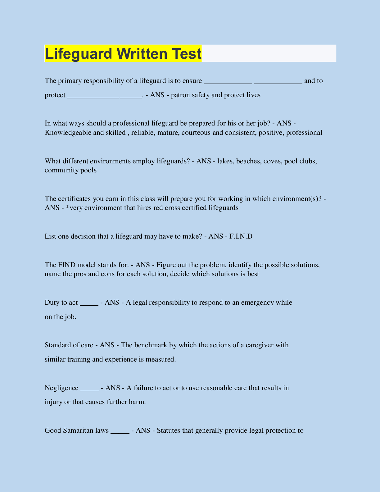 Lifeguard Written Test – Scholarfriends - Scholarfriends