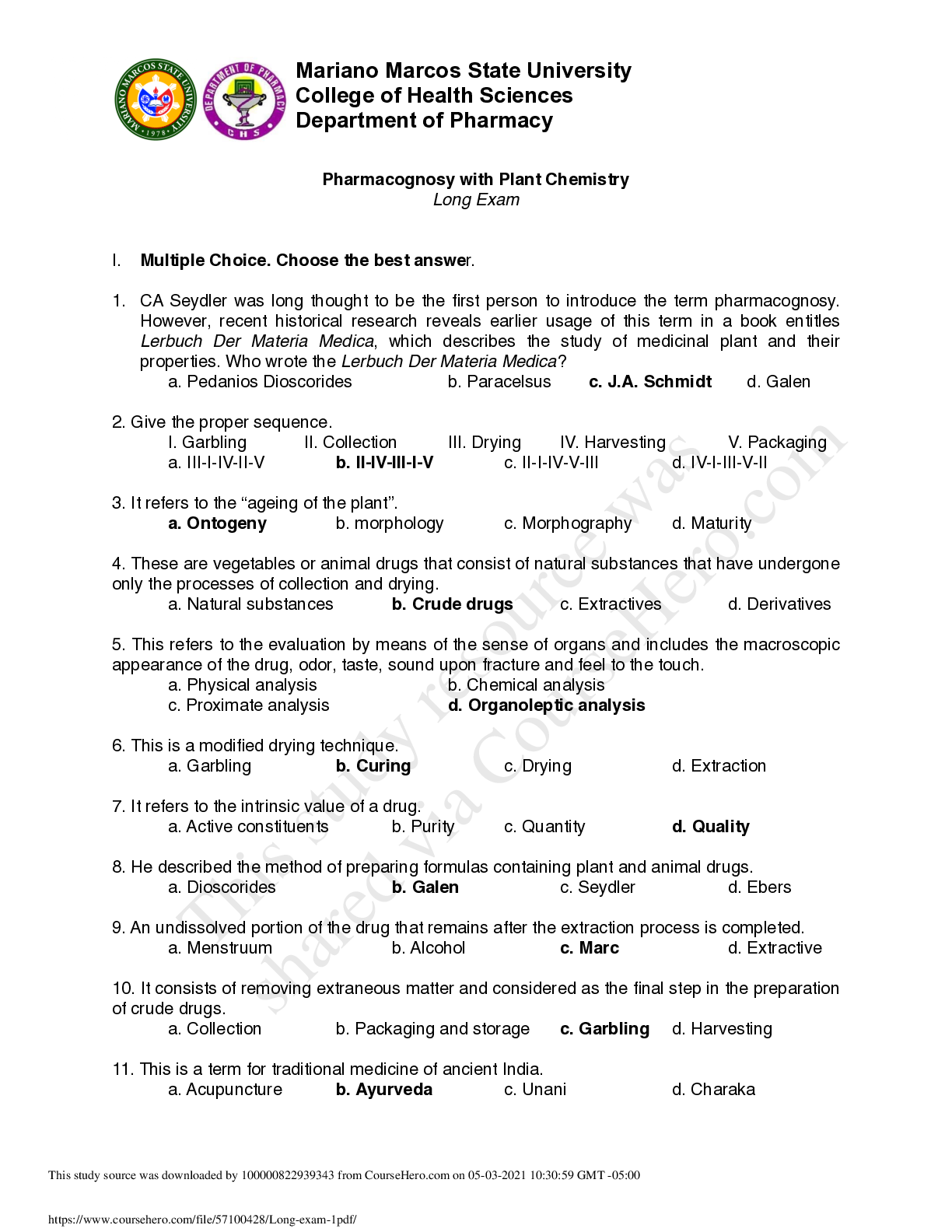 Preview image for Pharmacognosy with Plant Chemistry Long Exam