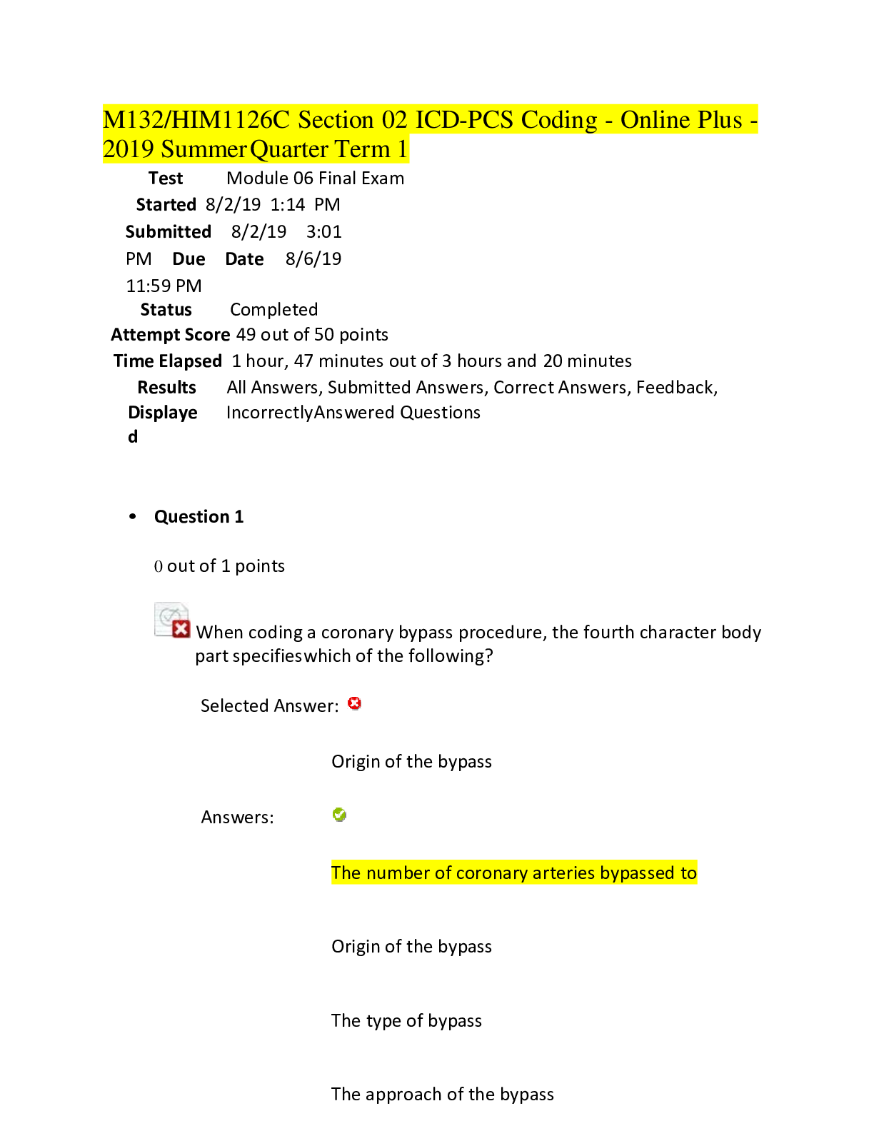 Preview image of M132/HIM1126C Section 02 ICD-PCS Coding - Online Plus - 2019 Summer Quarter Term 1,100% CORRECT document