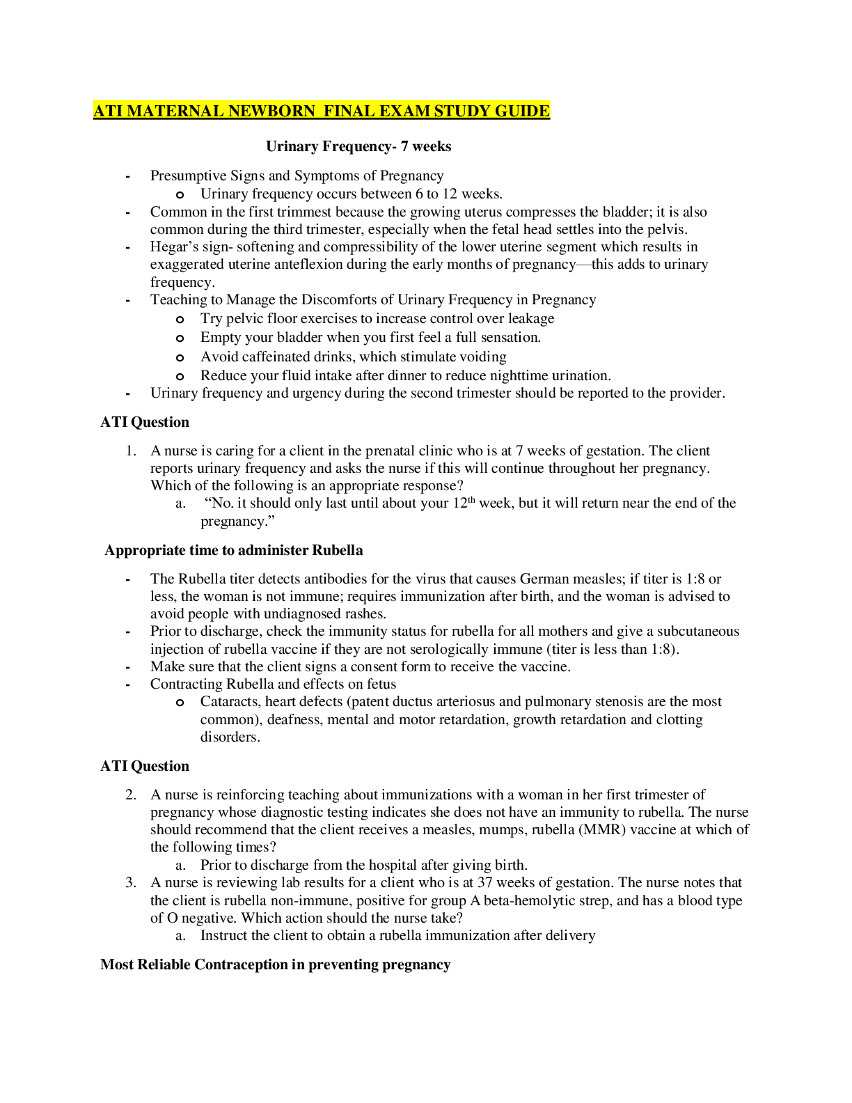 Preview image of ATI MATERNAL NEWBORN  FINAL EXAM STUDY GUIDE document