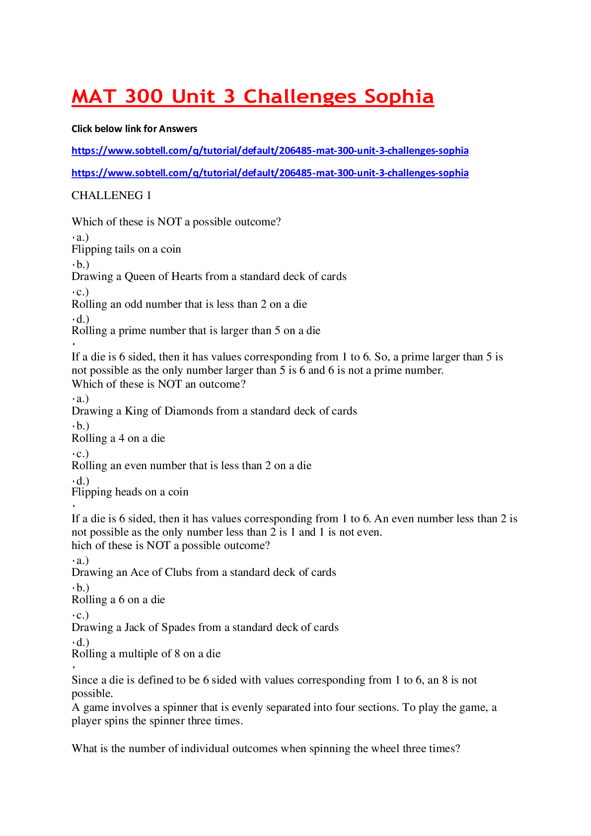 Preview image of MAT 300 Unit 3 Challenges Sophia document