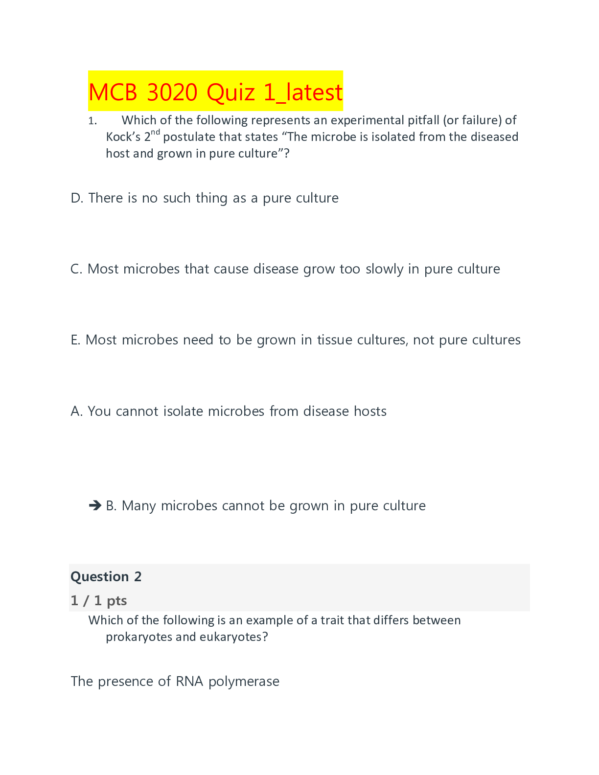 Preview image of MCB 3020 Quiz 1_latest,100% CORRECT document