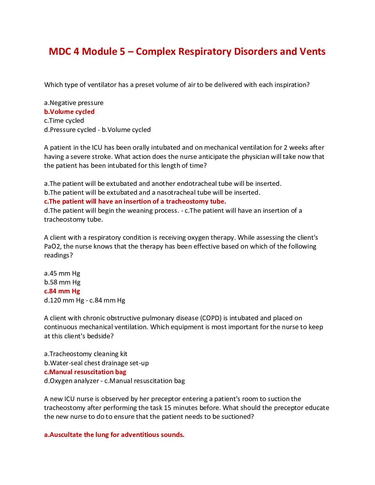 MDC 4 Module 5 – Complex Respiratory Disorders and Vents - Scholarfriends