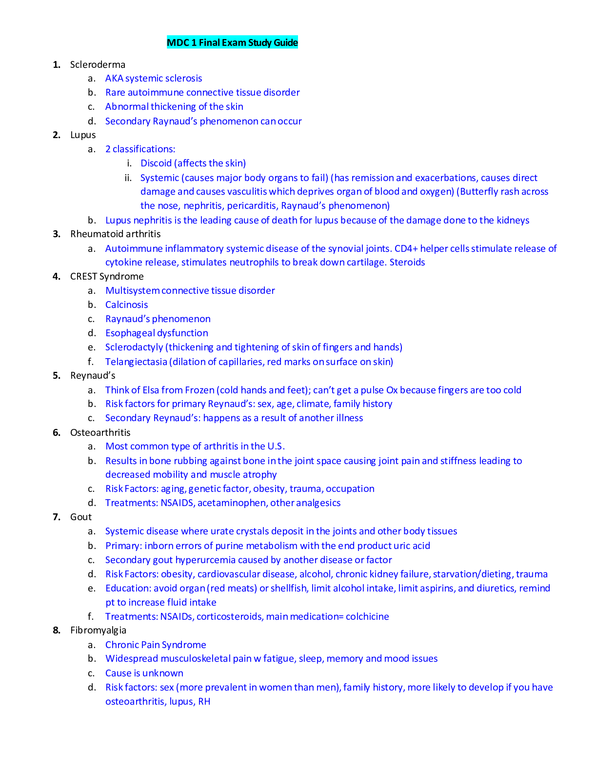Preview image for NUR 2356 / NUR2356: Multidimensional Care I / MDC 1 Final Exam Study Guide (Latest 2021/ 2022) Rasmussen