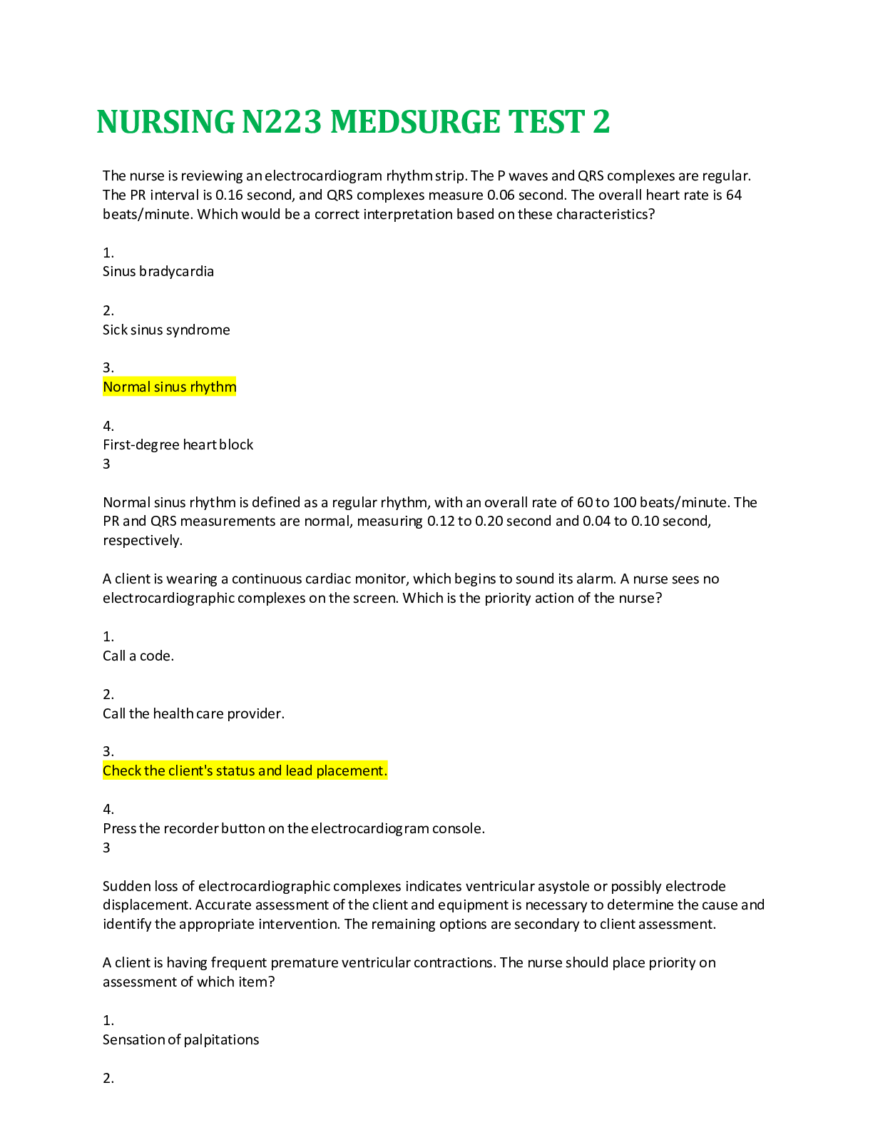 Preview of NURSING N223 MEDSURGE TEST 2 (RATED A+) Questions and Answers | Download To Score An A.