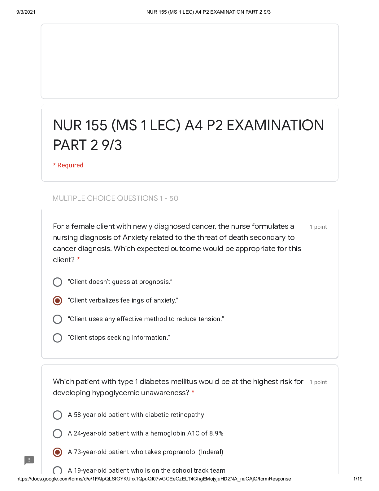 Preview image for NUR 155 (MS 1 LEC) A4 P2 EXAMINATION PART 2 9/3