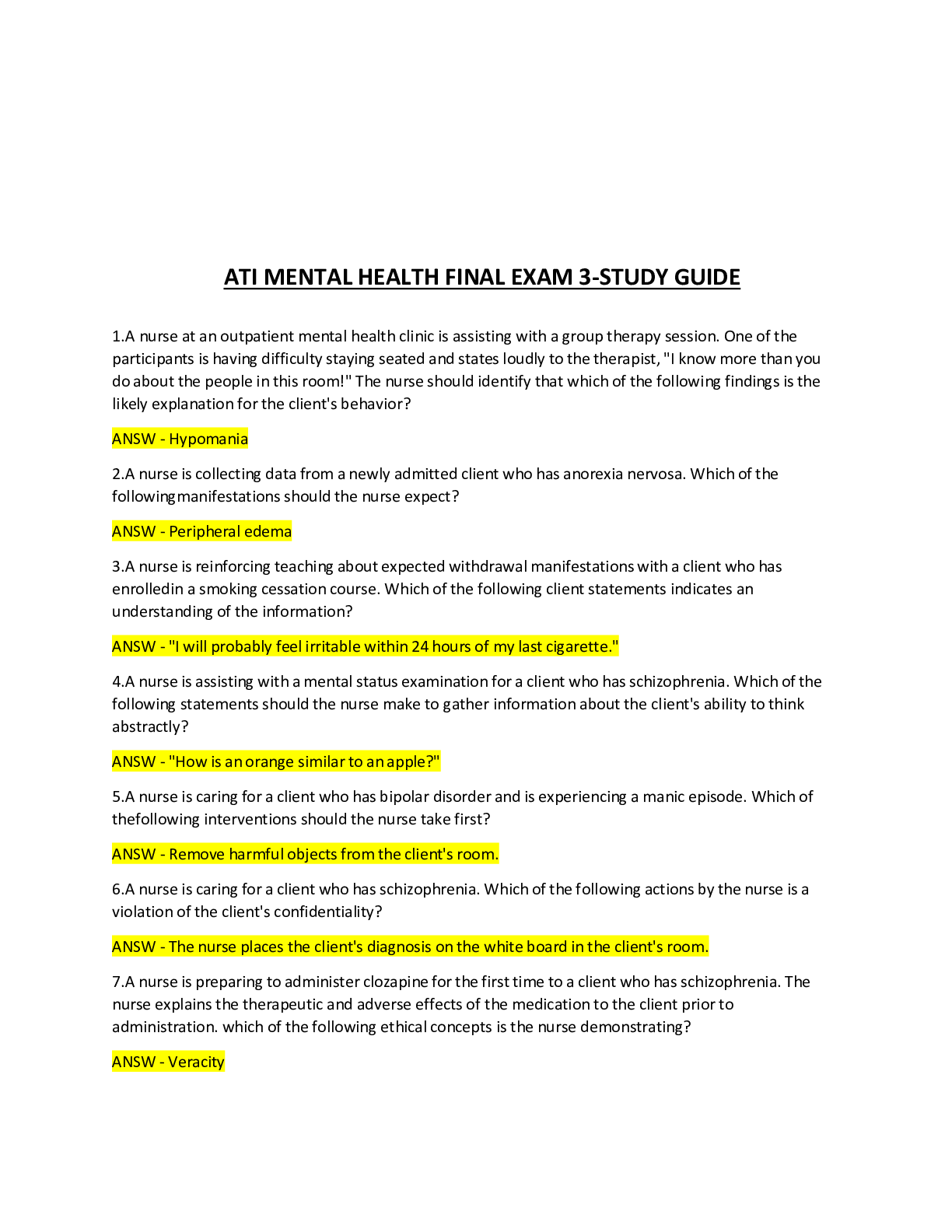 Preview image for ATI MENTAL HEALTH FINAL EXAM 3-STUDY GUIDE