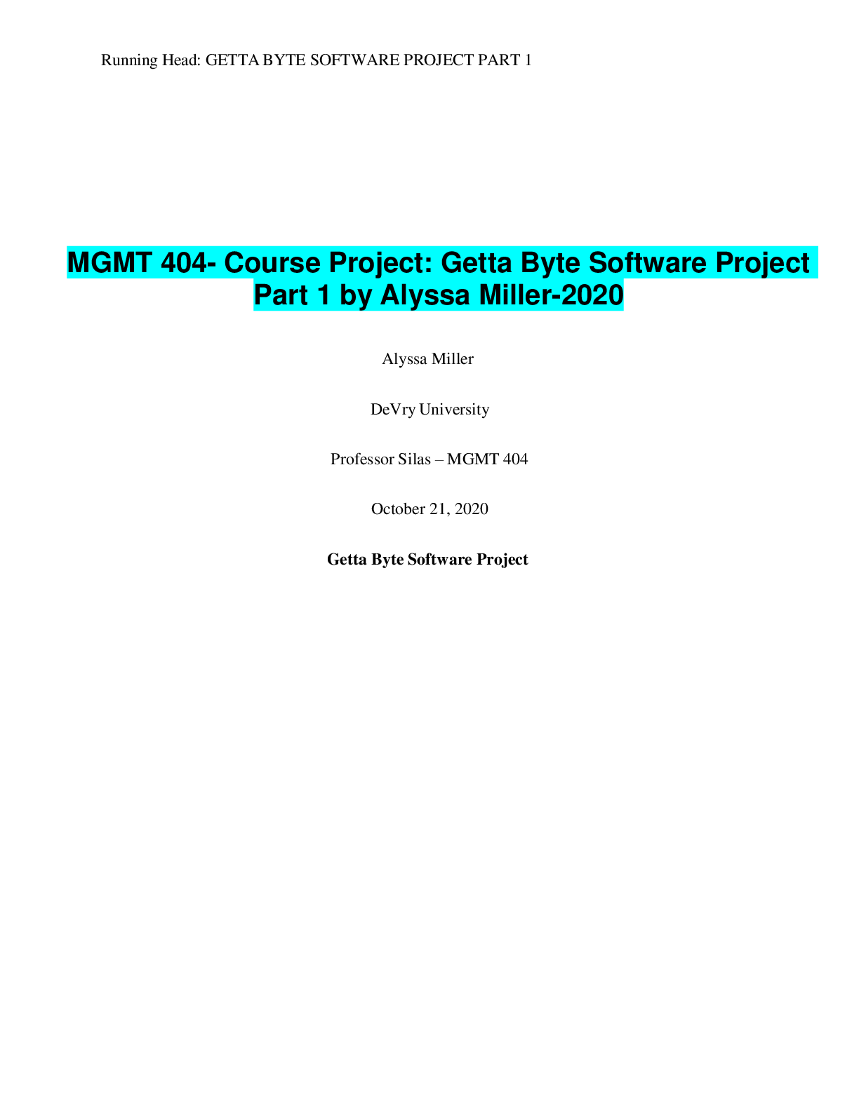 GETTA BYTE SOFTWARE PROJECT PART 1 - Scholarfriends