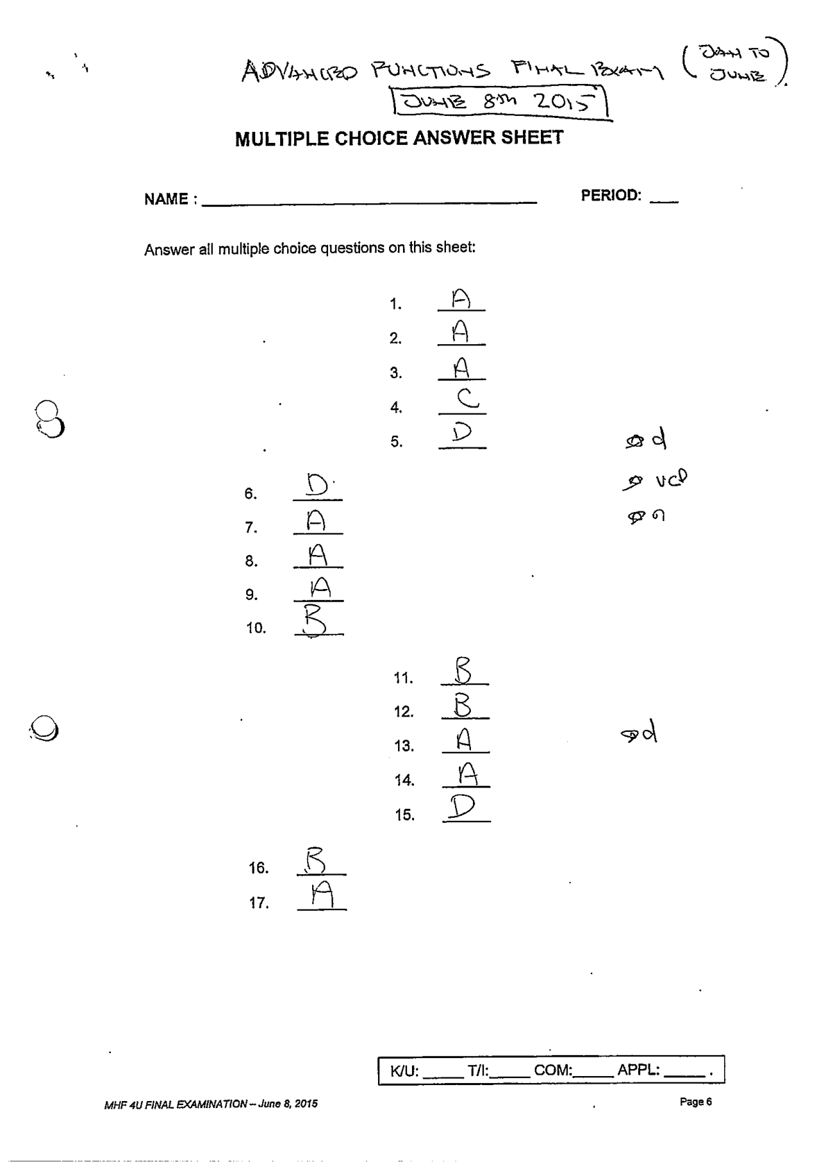 Preview image of MHF4U Advanced Functions Final Exam  Solutions. document