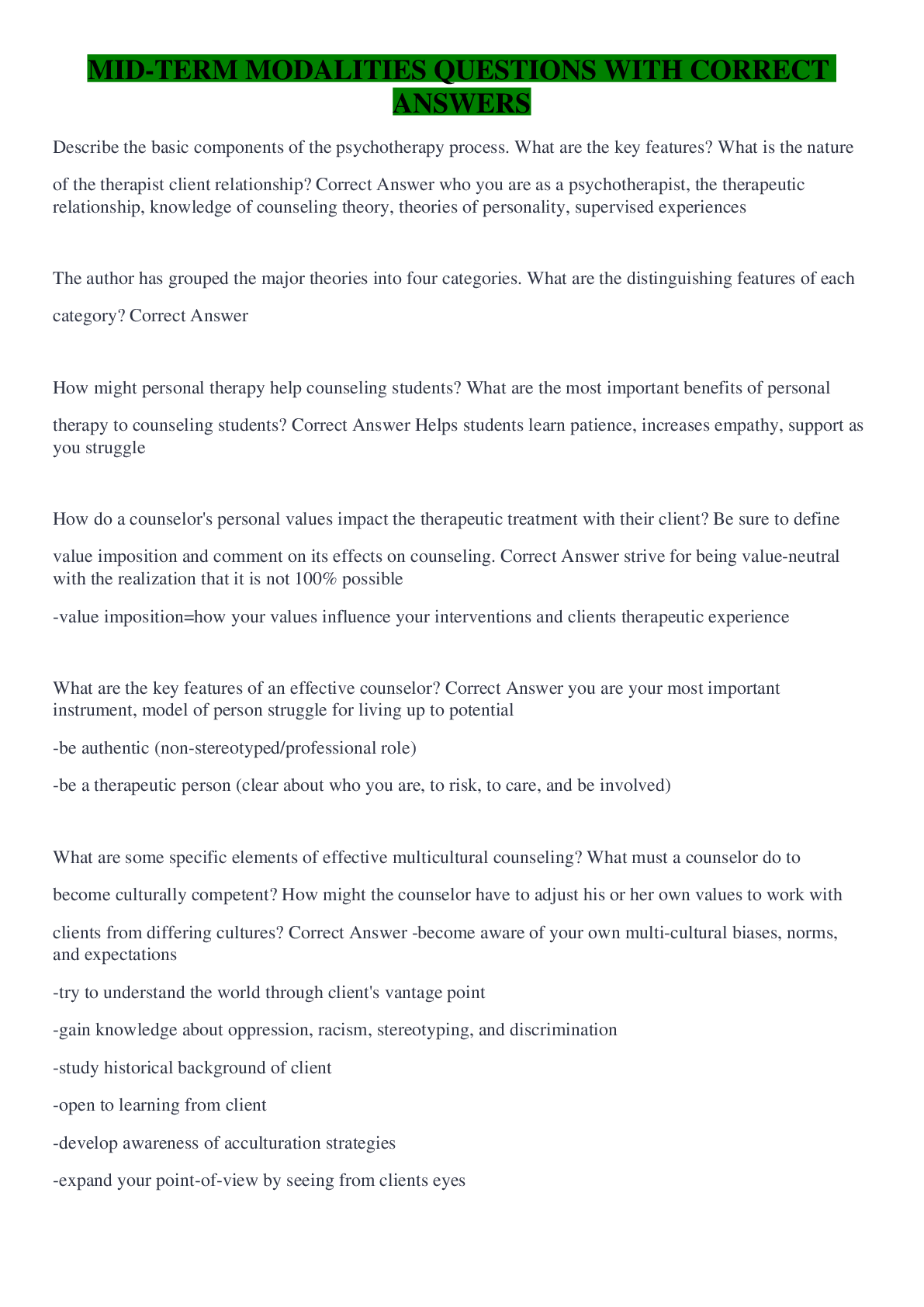 Preview image of MID-TERM MODALITIES QUESTIONS WITH CORRECT ANSWERS document