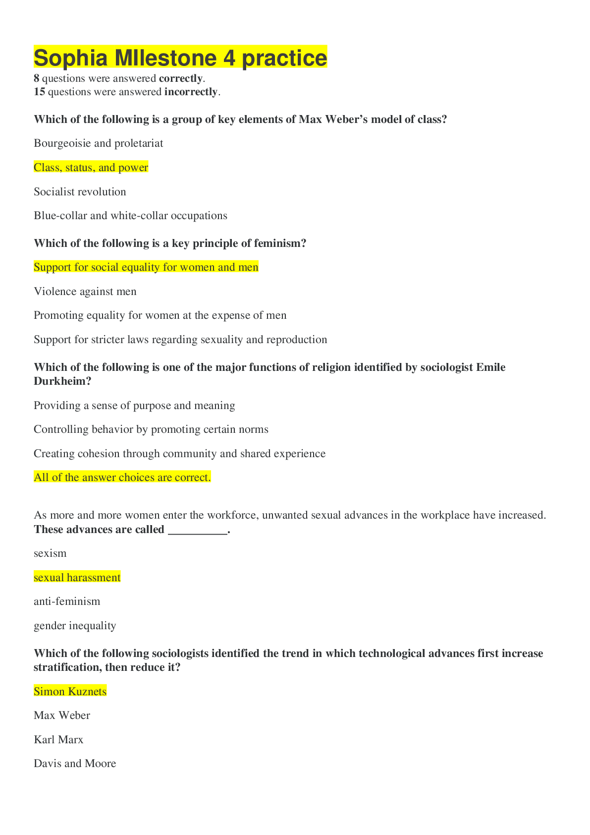 Preview image of ophia MIlestone 4 practice,100% CORRECT document