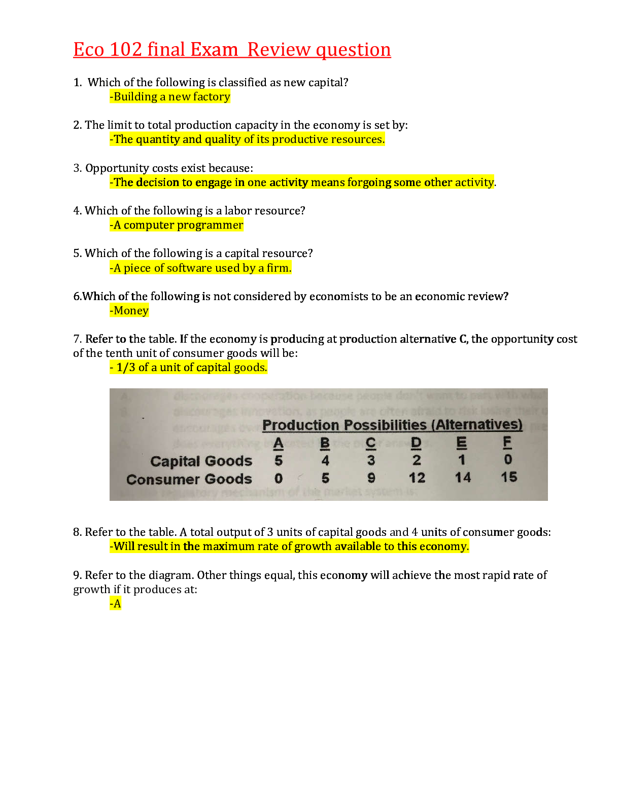 Preview of Eco 102 final Exam (1&2) Review questions,100% correct