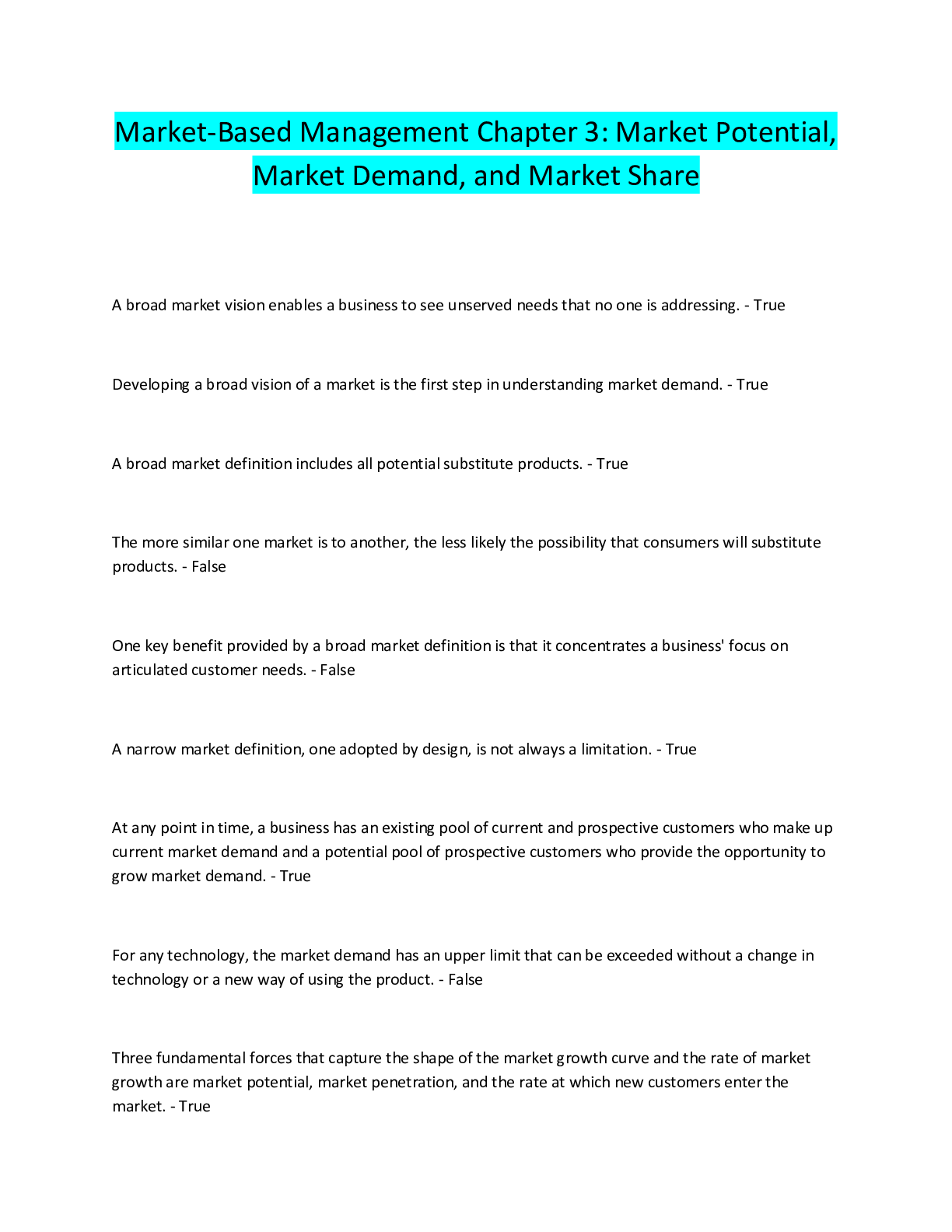 Preview image for Market-Based Management Chapter 3: Market Potential,  Market Demand, and Market Share