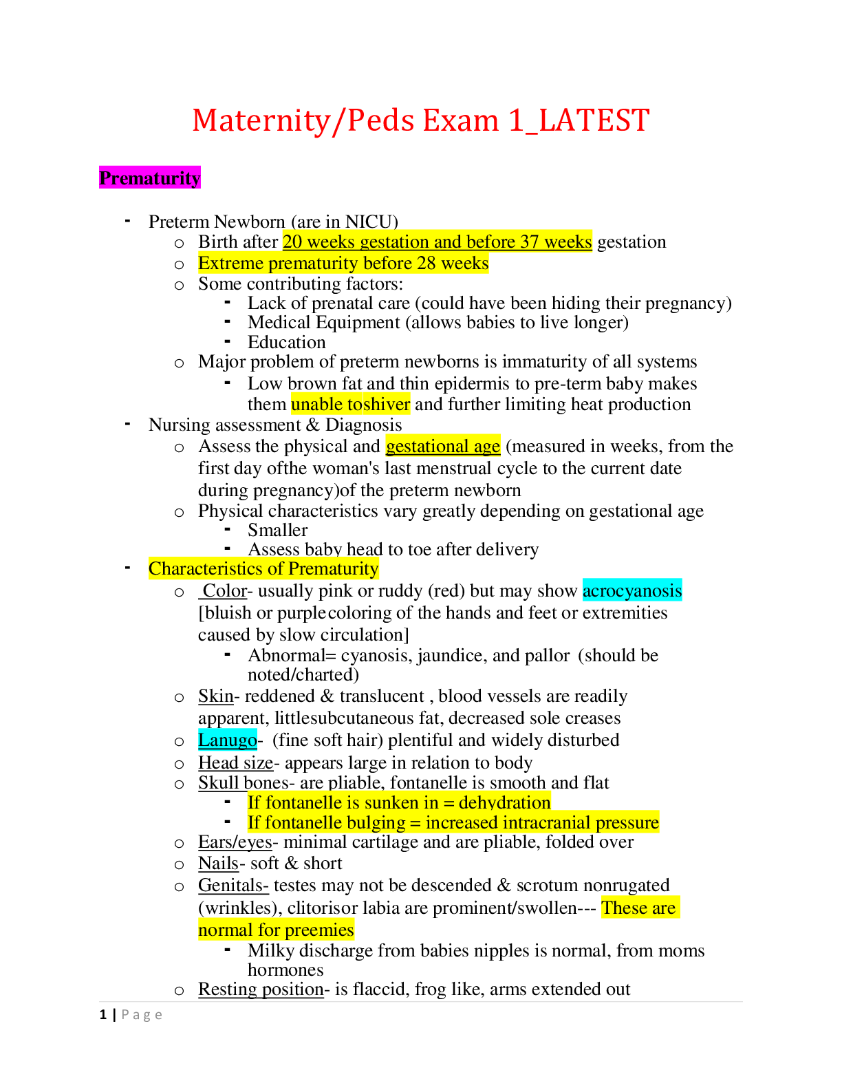 Preview image of Maternity/Peds Exam 1_LATEST,100% CORRECT document