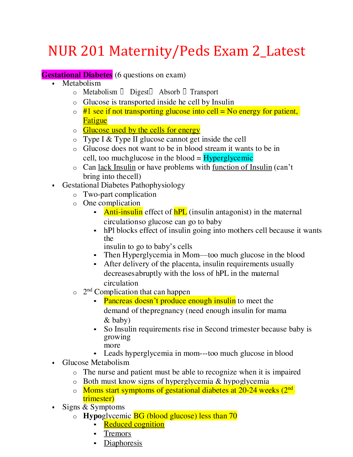 Preview image for NUR 201 Maternity/Peds Exam 2_Latest,100% CORRECT
