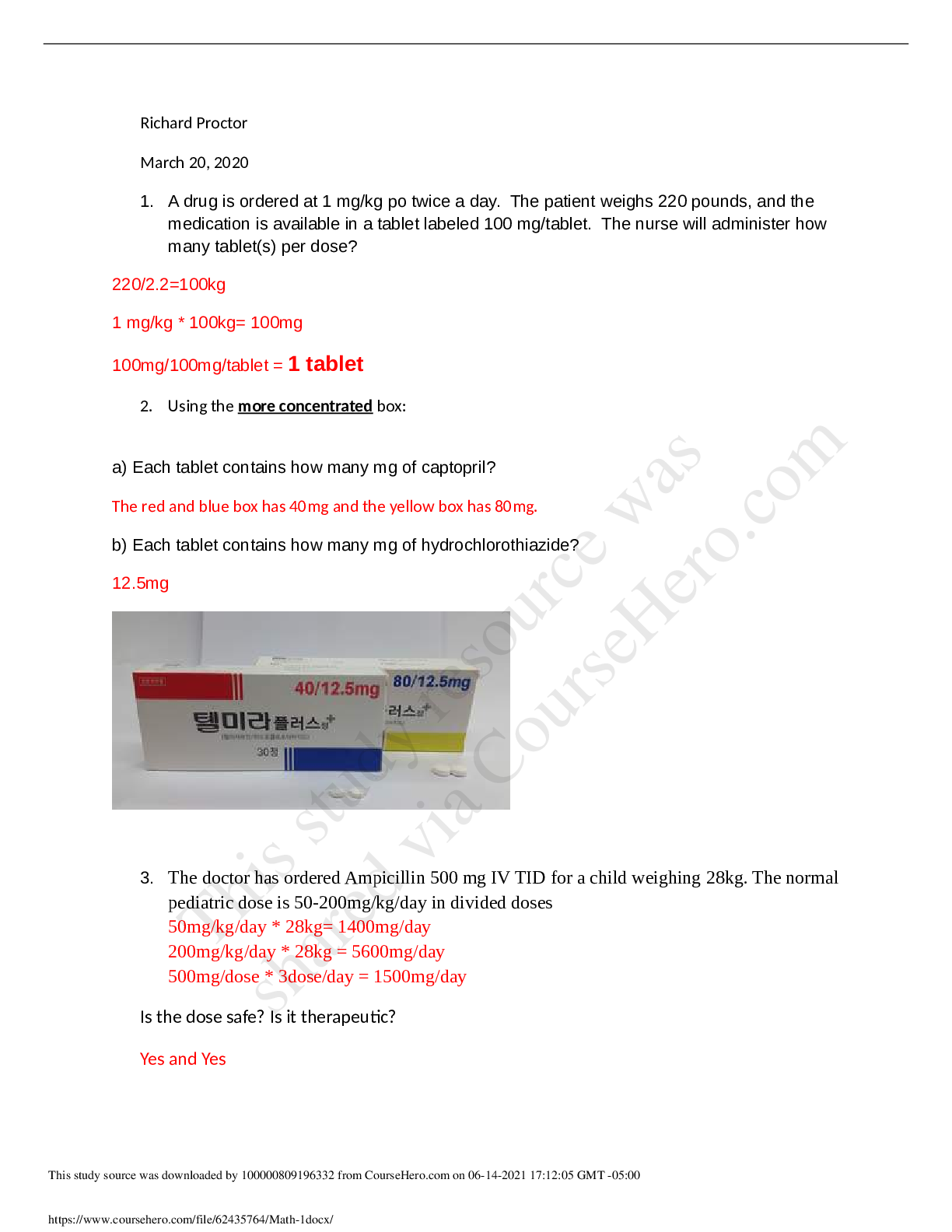 Preview of Stratford UniversityNSG 460Math #1 ( verified answers )