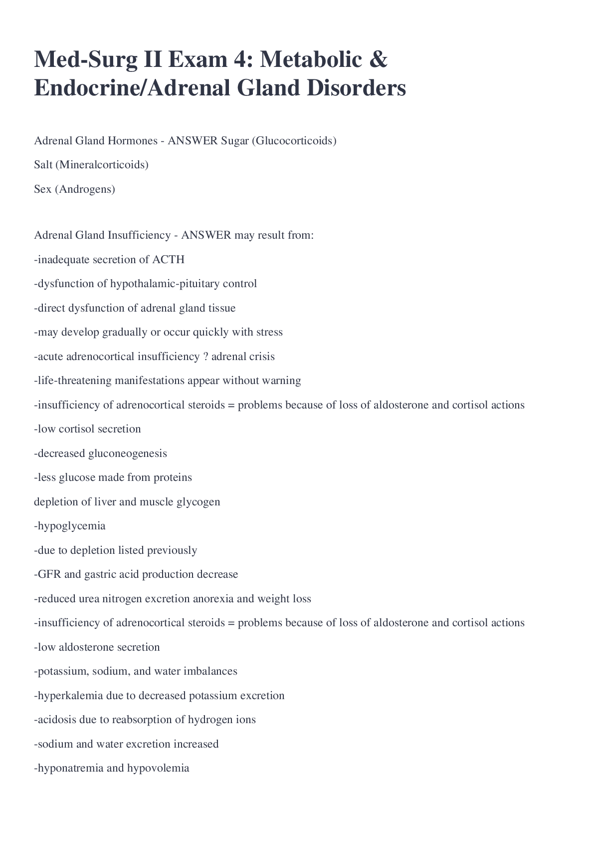 Preview image for Med-Surg II Exam 4: Metabolic & Endocrine/Adrenal Gland Disorders