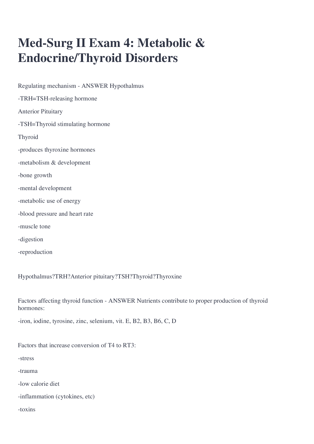 Preview image for Med-Surg II Exam 4: Metabolic & Endocrine/Thyroid Disorders