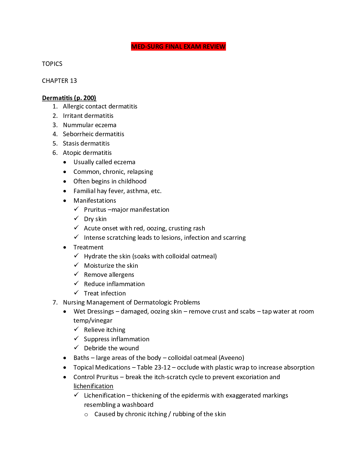 Preview image of MSG 331 - MED-SURG FINAL EXAM REVIEW - SPRING 2020/2021 document