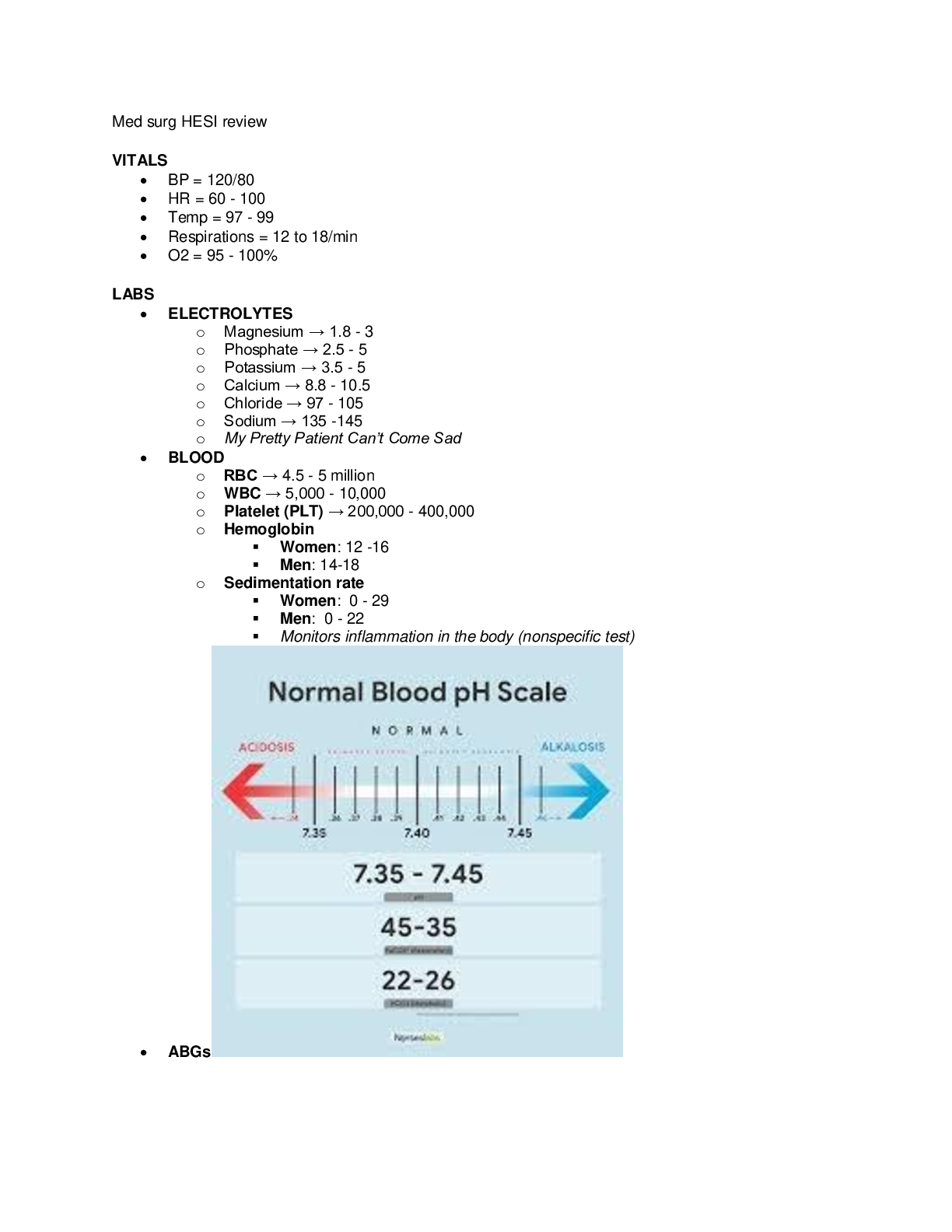 Preview of NURSING 1501 Med surg HESI review. LATEST UPDATE