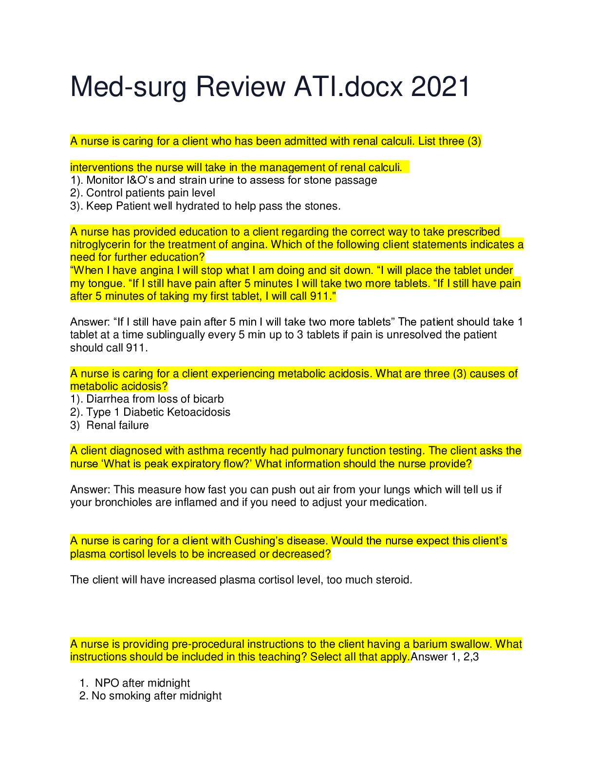 Preview of Med-surg Review ATI.docx 2021