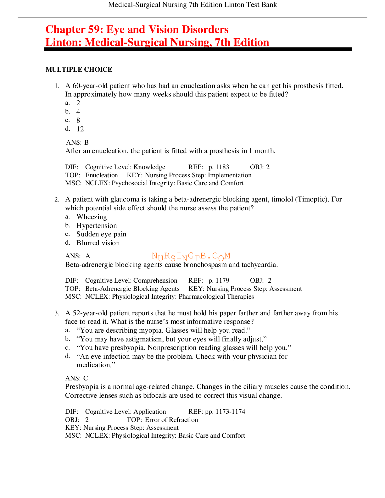 Preview image for NURSING 460Medical-Surgical Nursing Linton Matterson Ch 59/COMPLETE SOLUTION /;RATED A