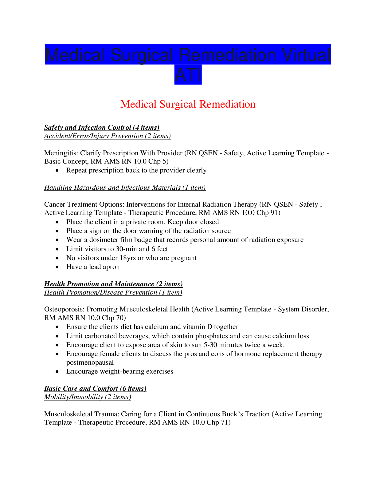 Preview of Medical Surgical Remediation Virtual ATI| Medical Surgical Remediation, complete latest 20