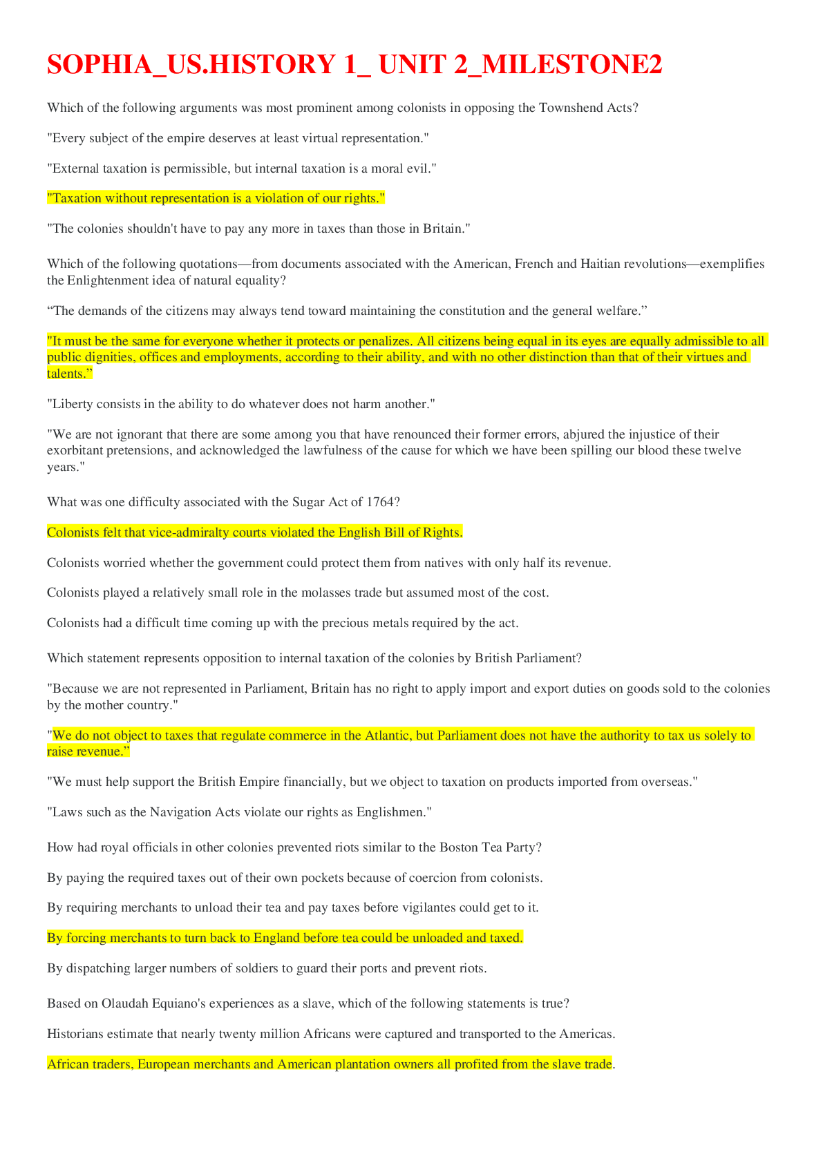 Preview image of SOPHIA_US.HISTORY 1_ UNIT 2_MILESTONE2 ,100% CORRECT document